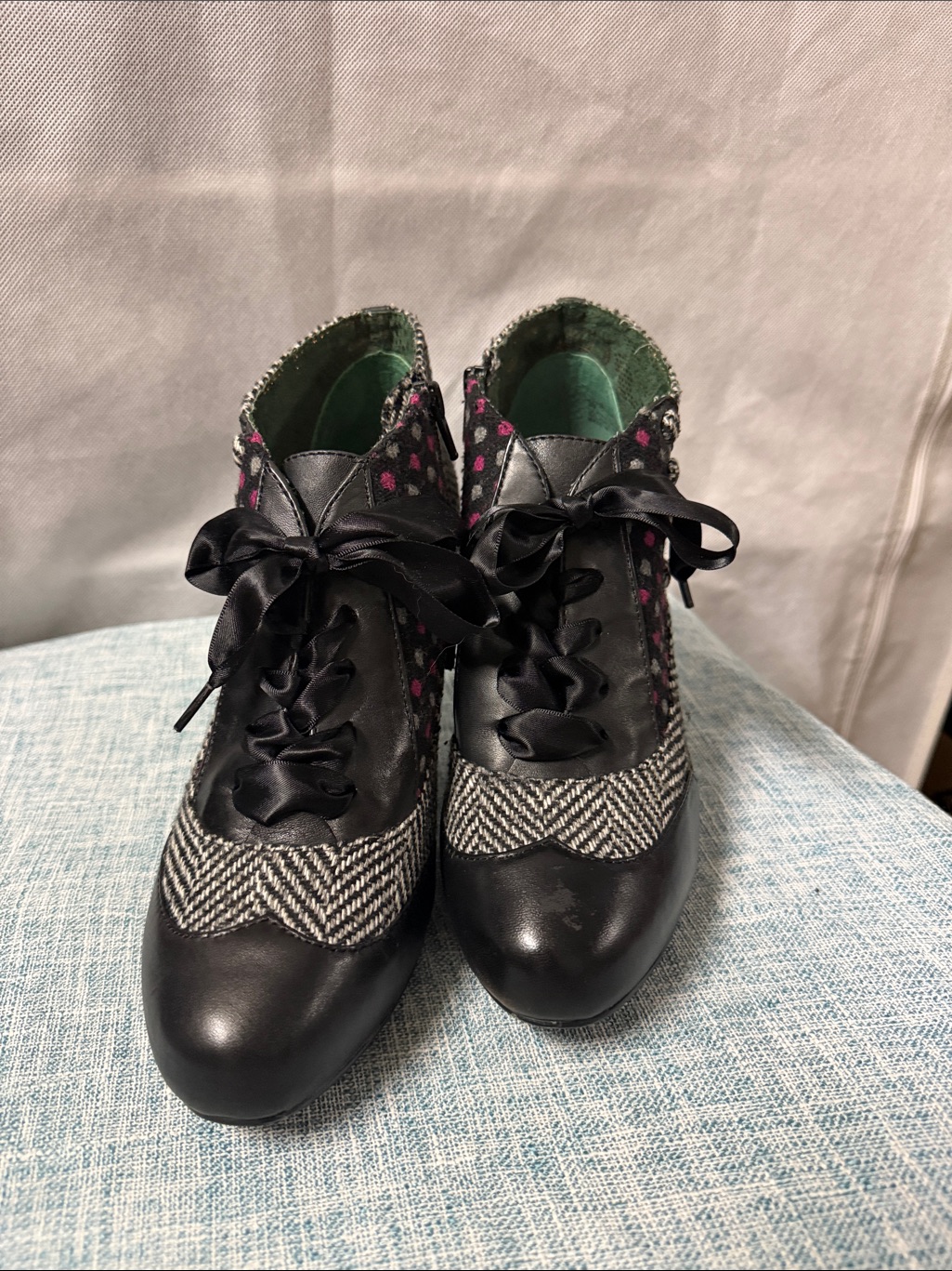 Poetic License Black Lace-Up Ankle Boots With Pink Dot Accents